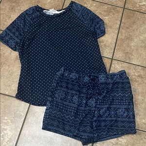 Lucky Brand Navy Printed Short Sleeve Top & Short Pajamas